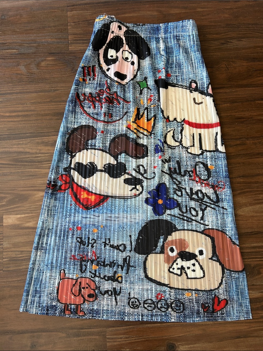 Graphic Blue Midi Skirt with Playful Dog Motif